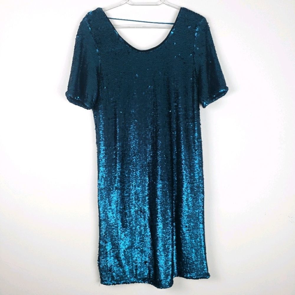Honey Punch Blue Sheath Mini Dress Short Sleeve Scoop Neck
